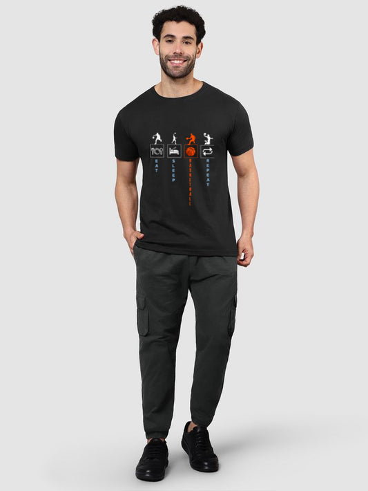Men's Black "Eat Sleep Basketball Repeat" Graphic T-Shirt