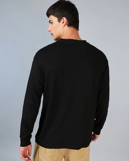 Men's Jet Black "Always Late" Typography Oversized T-Shirt